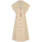 Korean Chic Retro Stand Collar Multi-Pocket Design Ring Buckle Waist Cinching Short Sleeve Dress with Belt Women's Dress
