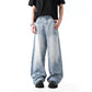 Retro American Light Blue Denim Jeans Loose Wide Leg Straight Floor-Length Trousers for Men And Women Autumn Fashion Brand