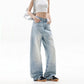 Retro American Light Blue Denim Jeans Loose Wide Leg Straight Floor-Length Trousers for Men And Women Autumn Fashion Brand