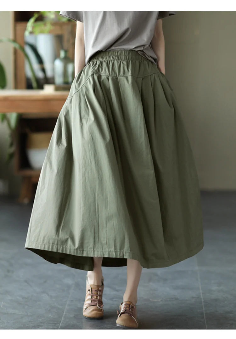 Max LuLu Japan Style Summer Streetwear Fashion Women Khaki A-Line Skirts Ladies Elastic Casual Long Skirt Girls Vintage Clothes