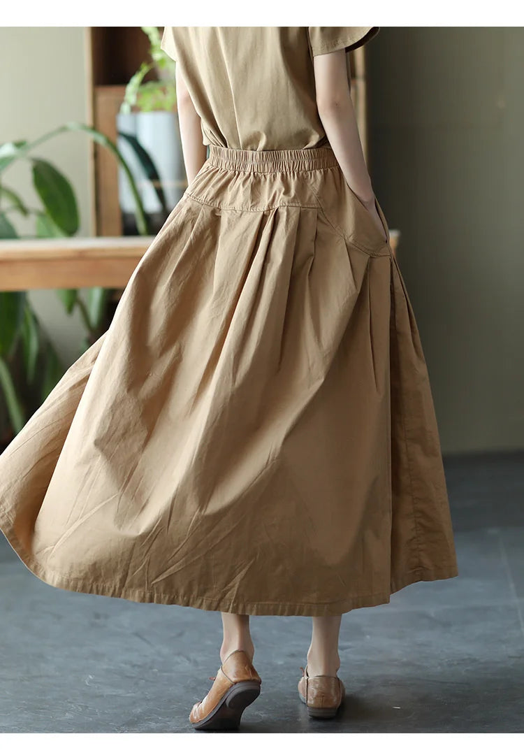 Max LuLu Japan Style Summer Streetwear Fashion Women Khaki A-Line Skirts Ladies Elastic Casual Long Skirt Girls Vintage Clothes