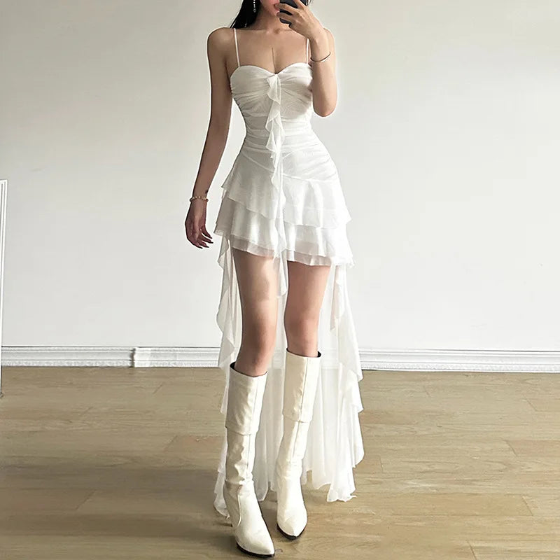 2025 Y2k Aesthetic Irregular Ruffled Dress Sexy Backless Harajuku Pleated Dresses Streetwear Sleeveless Bodycon Vestido De Mujer