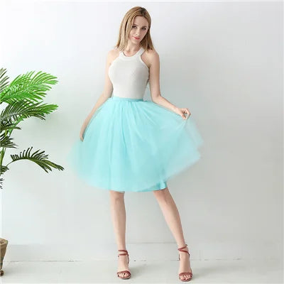 5 Layers 65cm Black Pleated Skirt Sexy Midi Tulle Skirt High Waist Full Lining Adult Tutu Korean Style Women Jupe Femme Faldas