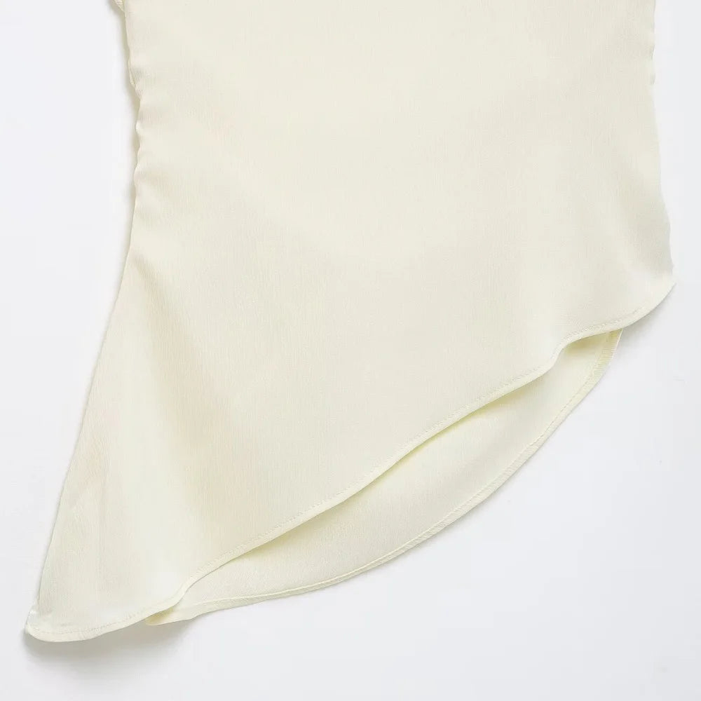 TRZA Women's Asymmetric Draped Blouse One Shoulder Side Zipper Chic Fashion Top Female Shirt