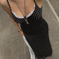 Talenza Black Lace Long Dress Women Fashion Polka Dot Printed Sleeveless Halter Dress Summer Sexy High Waist Party Evening Dress