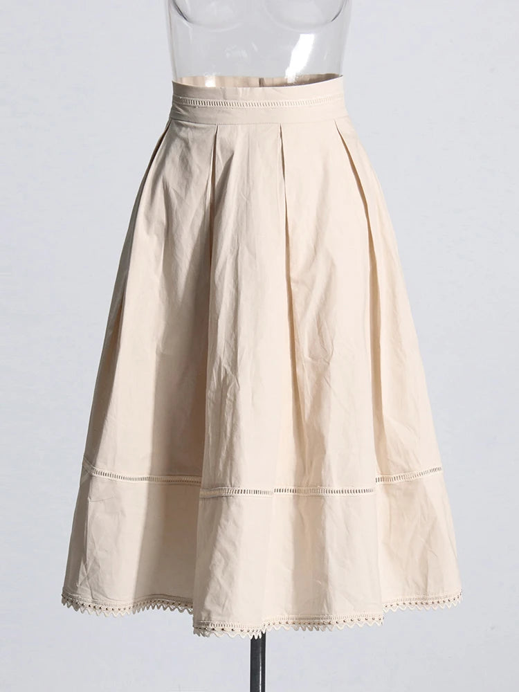 GALCAUR Elegant Two Piece Sets For Women Lapel Short Sleeve Tops High Waist A Line Pleated Skirts Solid Set Female Summer 2023