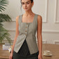 AEL Women's Sleeveless Vest Women Fashion Front Buttons Waistcoat Vintage Square Neck Sleeveless Female Outerwear Chic Tops