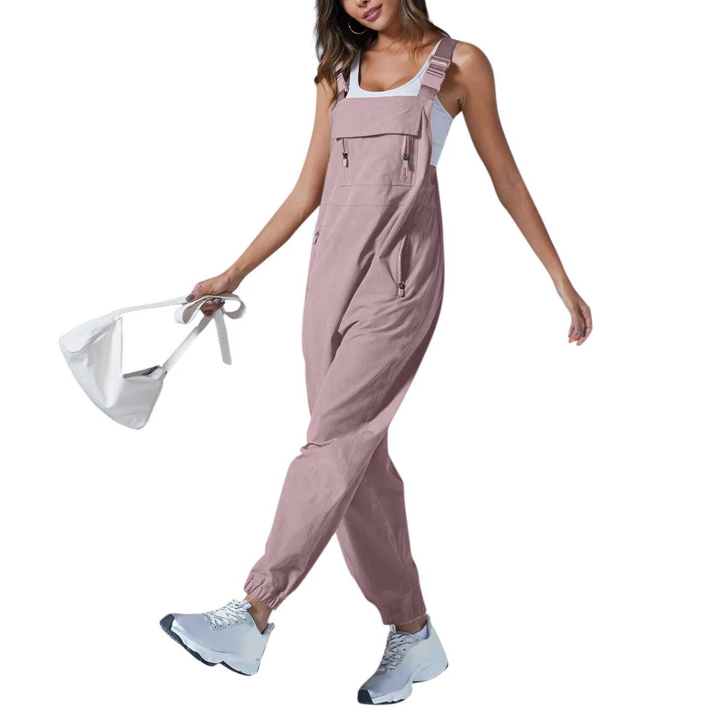 Women'S Jumpsuits Summer Fashion Casual Loose Wide Leg Jumpsuits Solid Color Insert Pockets Retro Button Strap Jumpsuits