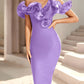 Women's Off Shoulder Bandage Midi Dress Luxury Design Ruffled  Elegant Black Sleeveless Ruffled Sexy Club Party Evening Dresses