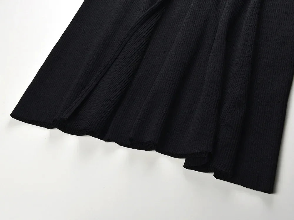 Black Knitted Long Dress Women's 2024 New Fashion Slim Button Maxi Dresses 5240160