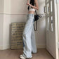 Korean Style High-Waisted Wide-Leg Jeans For Women Spring New Loose-Fit Shallow Blue Butterfly Hollow Out Straight-Leg Pants