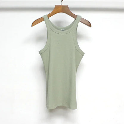 （High  Quality）2025 Women Tops Racer Vest Women Solid Color All-match Elastic Cotton Espera Base Vest LUXURY Nordic Style Casual