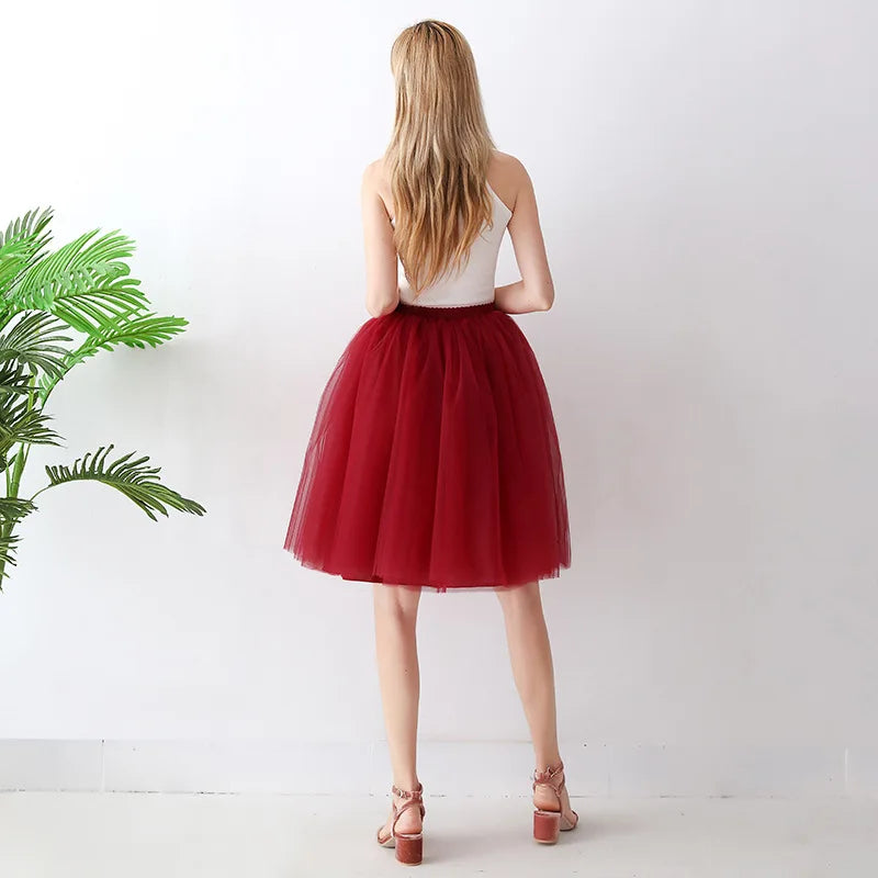 5 Layers 65cm Black Pleated Skirt Sexy Midi Tulle Skirt High Waist Full Lining Adult Tutu Korean Style Women Jupe Femme Faldas