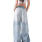 Retro American Light Blue Denim Jeans Loose Wide Leg Straight Floor-Length Trousers for Men And Women Autumn Fashion Brand
