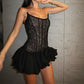 Talenza Black Lace Strapless Dress Women's Sexy Sleeveless Pleated A-Line High Waist Dress Backless Off Shoulder Y2k Party Dress
