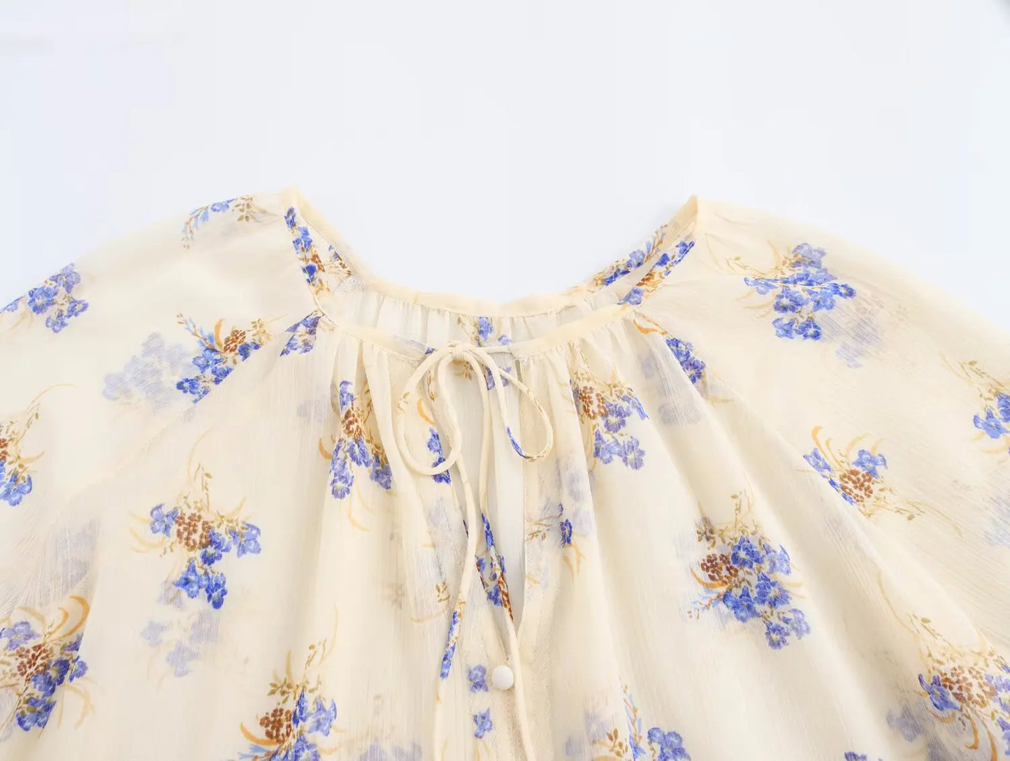 PB&ZA Women's Blouse Off - the - Shoulder Design with Floral Print Puff Sleeves and Front Button - down for a Feminine Look