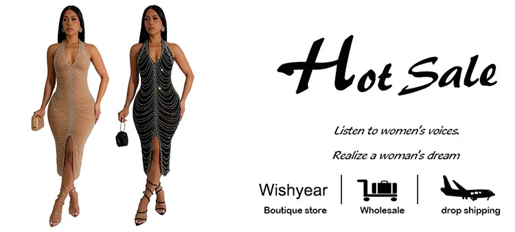 New Sexy Diamonds Halter Black Party Bodycon Midi Dress Women Sleeveless Backless Front Split Birthday Night Prom Club Vestidos