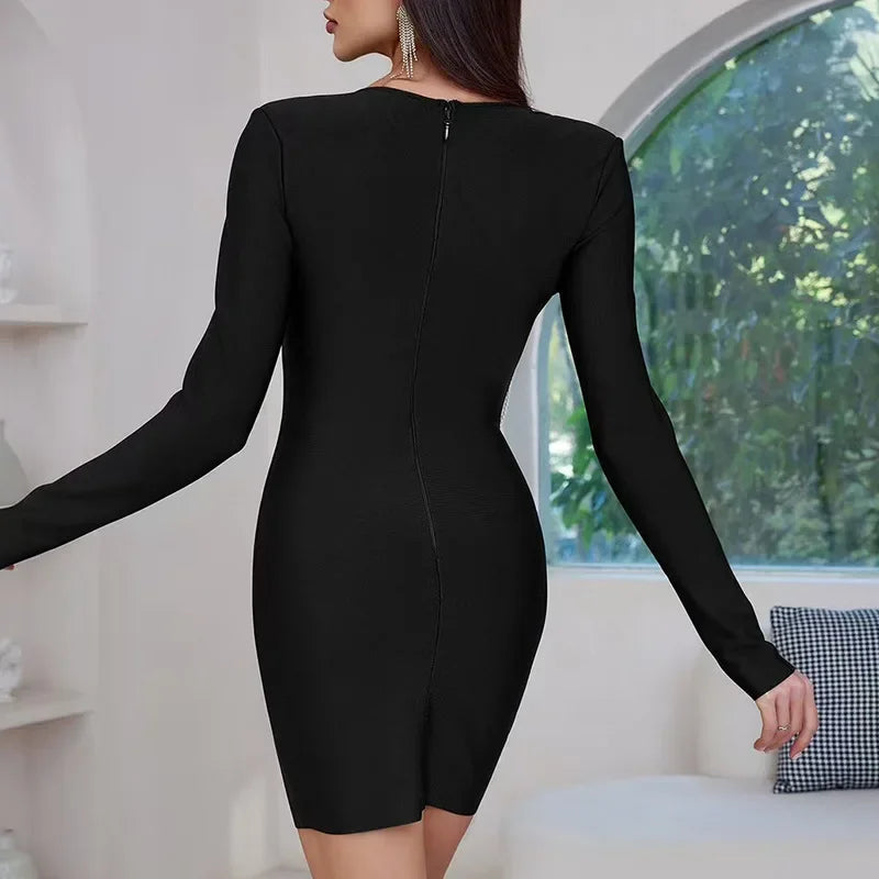 Elegant French Style Floral Patchwork Pearl Chain Design Long Sleeve Women's Dress Sexy Bodycon Skirt Mini Dress Cotton Material