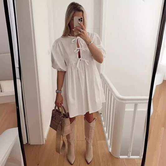 Elegant Fashion Women's Dress Cross-Border Butterfly Knot Front Strap Simple Style Chinese Origin Clothing Ladies' Skirt