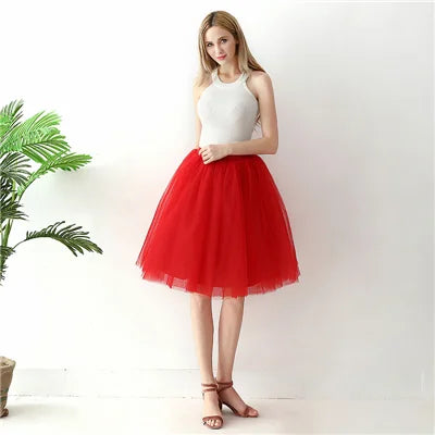 5 Layers 65cm Black Pleated Skirt Sexy Midi Tulle Skirt High Waist Full Lining Adult Tutu Korean Style Women Jupe Femme Faldas
