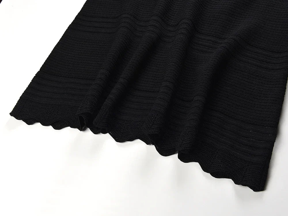 Black Spaghetti Strap Mermaid Dress Women's 2024 New Hollow Out Knitted Slim Mid-Calf Dresses