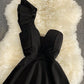 Women Black White Ruffled One Shoulder Sleeveless Mini Dress Strapless Mesh Patchwork High Waist A-line Party Dress Vestidos