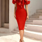 Women's Off Shoulder Bandage Midi Dress Luxury Design Ruffled  Elegant Black Sleeveless Ruffled Sexy Club Party Evening Dresses