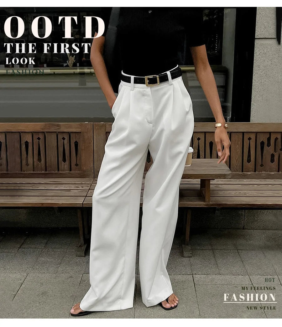 Light Luxury White Women Wide Leg Pants Spring and Autumn Temperament Versatile Commuting Leisure High Waist Straight Leg Pants