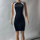 Elegant Women Party Club Dresses 2023 Summer Fashion Colorblock Round Neck  Bodycon Dress Sleeveless Casual Mini Black Dress