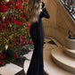 TARUXY Black Lace Flare Sleeve Dress One-Shoulder Women's Slim Tight Waist Sexy Gown Dress Elegant Strapless Long Fishtail Dress