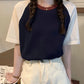 AOSSVIAO Summer Tops for Women Tshirt Turn Down Collar Short Sleeve Beige Blue Chic Y2k Fashion Patchwork 2025 T Shirts