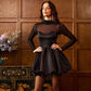 Talenza Black Mesh Sexy Mini Dress Female High Waisted Sheer Long Sleeve Patchwork A-Line Short Dress Luxury Party Evening Dress