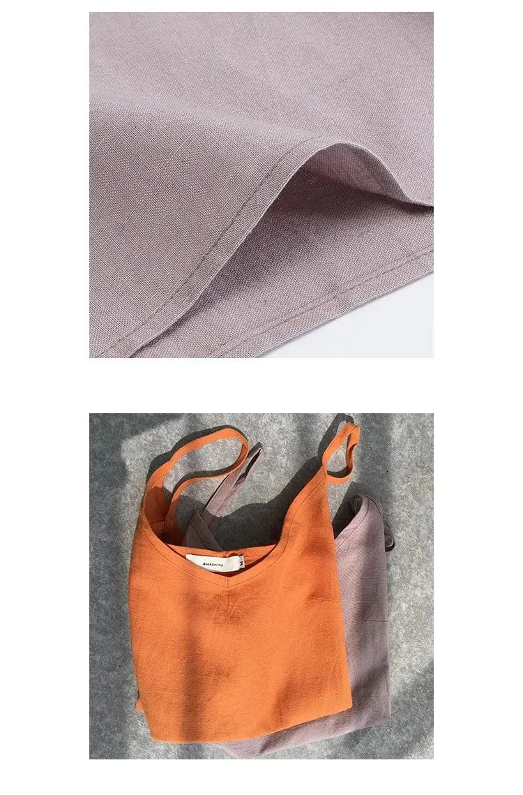 Pure Color Cotton Linen Sleeveless V-Neck Women's Tank Top Loose Fit Simple Style Outerwear Casual Comfortable Vest