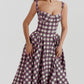Women's French Style Long Dress with Solid/Floral/Checkered Multi Color Options Knee-Length Dress 2025 New Arrival