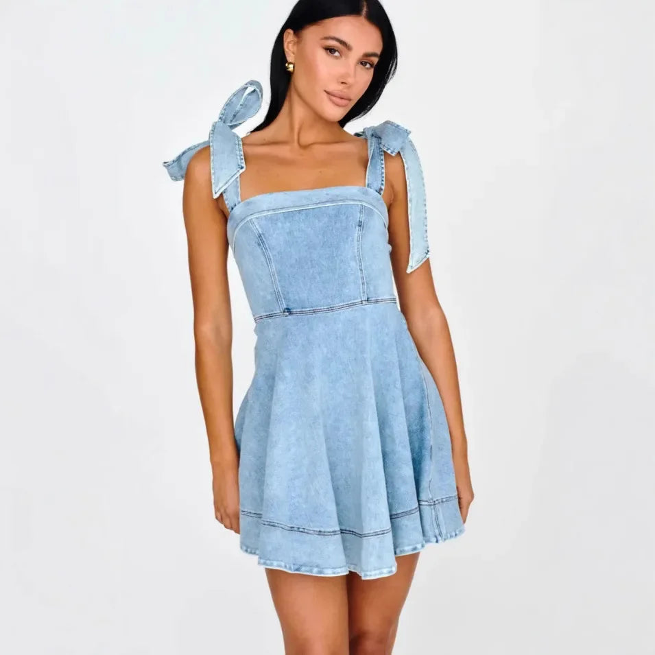 Elegant Commuter Fashionable Strapless Denim Women's Dress New Summer 2025 Quality Clothing Sleeveless Other Patterns