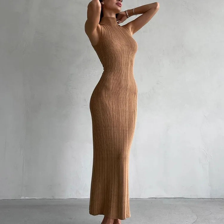 Tossy Sleeveless Knitwear Turtleneck Long Dress Female Slim Elegant Fashion Autumn 2023 Ribbed Knit Dress For Women Maxi Dress
