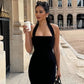 TARUXY One-Shoulder Bodycon Black Evening Dress For Women Sexy Backless Sleeveless Neck-Mounted Long Party Dress Female Elegant