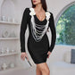 Elegant French Style Floral Patchwork Pearl Chain Design Long Sleeve Women's Dress Sexy Bodycon Skirt Mini Dress Cotton Material