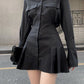 HOUZHOU Black Shirt Dress Women Elegant Vintage Long Sleeve Dresses Sexy Gothic Pleated Streetwear Turn-down Collar Casual Robe