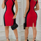 Elegant Women Party Club Dresses 2023 Summer Fashion Colorblock Round Neck  Bodycon Dress Sleeveless Casual Mini Black Dress