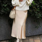 Fashion Women's Skirt A-line Silk High Waist Elegant Skirts Green Blue Long Summer Skirts Korean Side Zipper Office Satin Skirt
