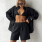 Bornladies Cotton Casual Pants Sets Women's Solid Color Cozy Lapel Long Sleeve Shirt Summer Outfit Elastic Waist Pants Suits