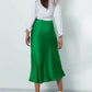 Fashion Women's Skirt A-line Silk High Waist Elegant Skirts Green Blue Long Summer Skirts Korean Side Zipper Office Satin Skirt