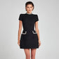 Talenza Women's Elegant Tweed A-Line Dress Solid Slim Fit Y2k Short Sleeve Dress Retro O-Neck Patchwork Luxury Evening Dress