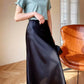 Fashion Women's Skirt A-line Silk High Waist Elegant Skirts Green Blue Long Summer Skirts Korean Side Zipper Office Satin Skirt