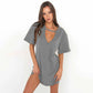 Summer Sexy Mini Black Dress 2025 V Neck Cut Out Loose Dress Women Elegant Short Sleeve Club Party Dress Solid Color Streetwear