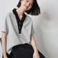 TOYOUTH Women Contrasting Colors POLO Collar T-shirt 2025 Summer New Short Sleeved Top