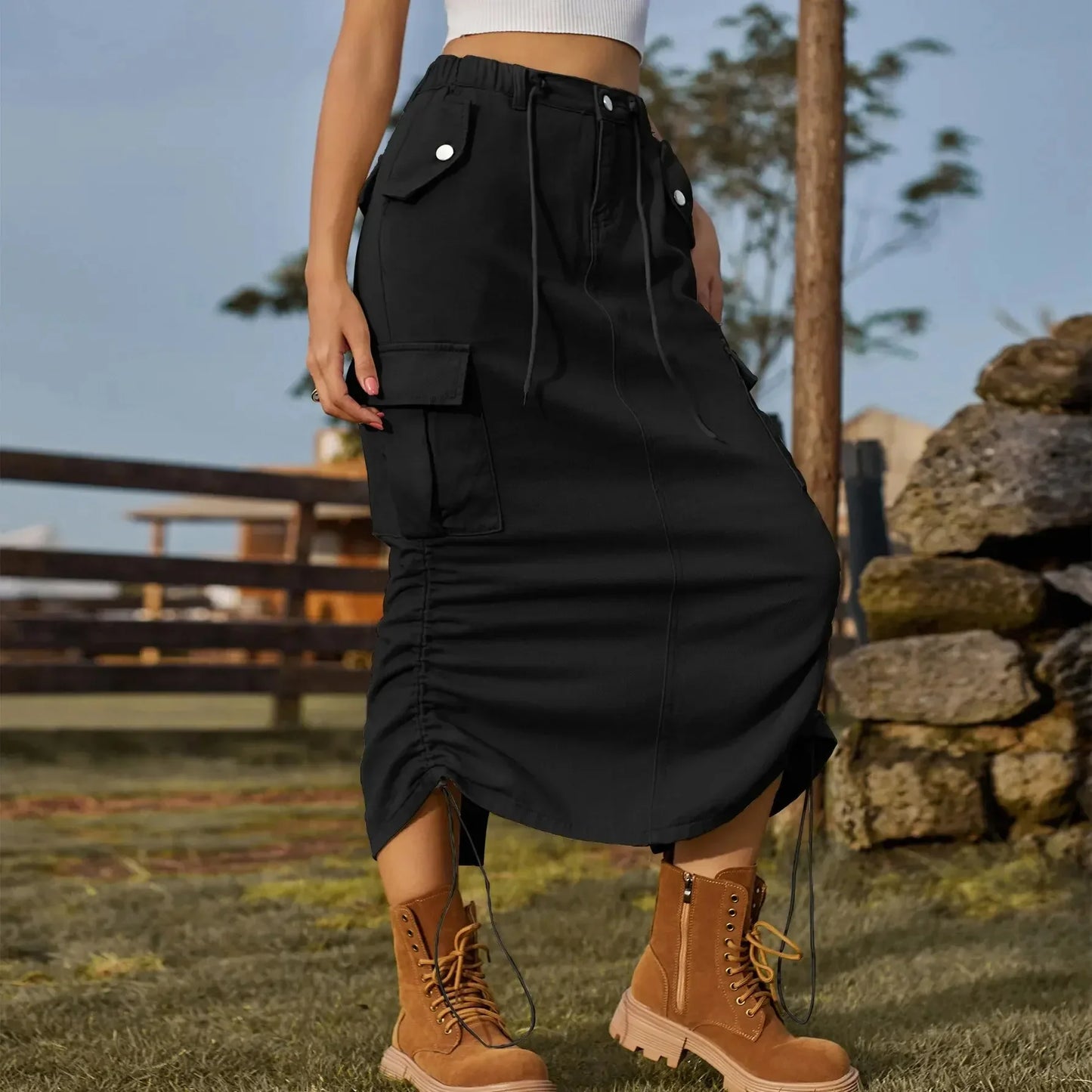 Leisure elastic waist work dress, fashionable women's mid length skirt