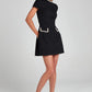 Tosssy Shiny Elegant Female MIni Dress Pocket Short Sleeve Patchwork Fashion Slim Party Dress Gown Women's Glitter Vntage Dress