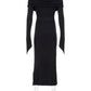 IAMSURE Elegant Fashion Dark Ruffles Split Long Dress Gothic Slash Neck Long Sleeve Maxi Dresses For Women 2023 Holiday Beach